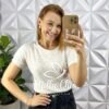 Saia Jeans Mídi Fenda Frontal Toda Com Aplicação de Strass Ester - Preta - Milla Chic