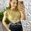Saia Jeans Sarjada Midi Com Fenda Lateral Cinto com Detalhes Dourado Carla - Preta - Milla Chic