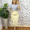 Saia Jeans Sarjada Midi Com Fenda Lateral Cinto com Detalhes Dourado Carla - Off - Milla Chic