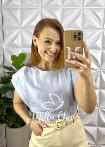 Saia Jeans Sarjada Midi Com Fenda Lateral Cinto com Detalhes Dourado Carla - Off - Milla Chic