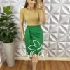 Saia Linho Com Faixas Para Nó Justa Ate o Joelho Tamara - Verde - Milla Chic