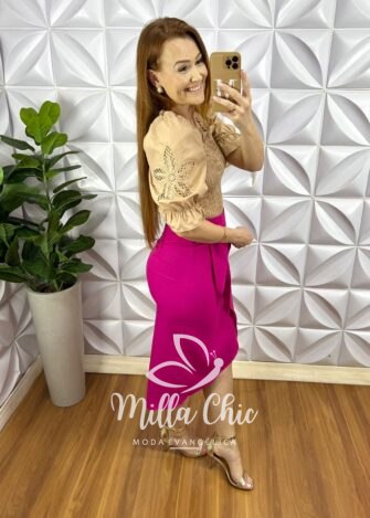 Milla Chic - millachic com br saia linho com faixas para no justa ate o joelho tamara verde copia 1 Saia Linho Com Faixas Para Nó Justa Ate o Joelho Tamara - Pink - Milla Chic