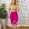 Saia Linho Com Faixas Para Nó Justa Ate o Joelho Tamara - Pink - Milla Chic
