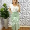 Saia Linhão Com Fenda Frontal e Fita Cinto Mídi Valeria - Menta - Milla Chic