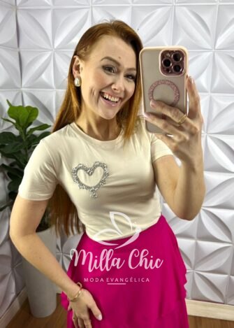 Saia Viscolinho Mídi Babados De Camadas Fabiane - Pink - Milla Chic