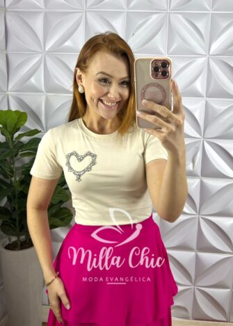 Saia Viscolinho Mídi Babados De Camadas Fabiane - Pink - Milla Chic