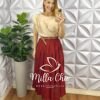 Saia Viscose Chatum Lastex Na Cintura Midi Com Marias Recorte Abaloado Penélope - Terra Cota - Milla Chic