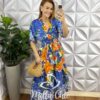 Vestido Alfaiataria Estampado Mídi Com Lastex Faby - Azul - Milla Chic