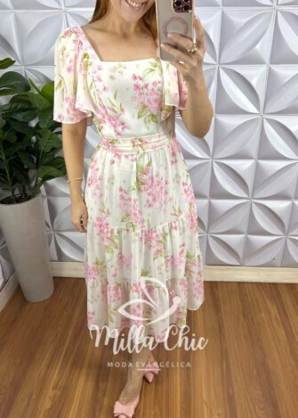 Milla Chic - millachic com br vestido chiffon midi com manga raglan estampado liz off 2 Vestido Chiffon Mídi Com Manga Raglan Estampado Liz - Off - Milla Chic