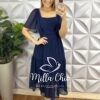 Vestido Chiffon Mídi Com Manga Raglan Liz - Azul Marinho - Milla Chic