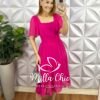 Vestido Chiffon Mídi Com Manga Raglan Liz - Pink - Milla Chic