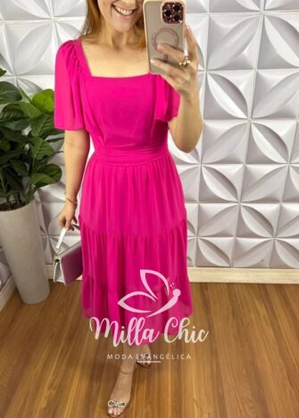 Milla Chic - millachic com br vestido chiffon midi com manga raglan liz pink 2 Vestido Chiffon Mídi Com Manga Raglan Liz - Pink - Milla Chic