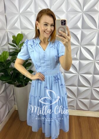 Milla Chic - millachic com br vestido chiffon midi estampado leticia azul 2 Vestido Chiffon Mídi Estampado Leticia - Azul - Milla Chic