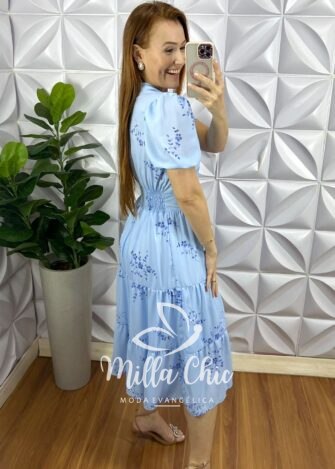 Milla Chic - millachic com br vestido chiffon midi estampado leticia azul 4 Vestido Chiffon Mídi Estampado Leticia - Azul - Milla Chic