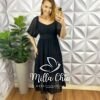 Vestido Chiffon Mídi Manga Abalone Mídi Com Marias Beth - Preto - Milla Chic