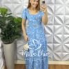Vestido Crepe Alfaiataria Longo Com Cinto Encapado Edilaine - Azul - Milla Chic