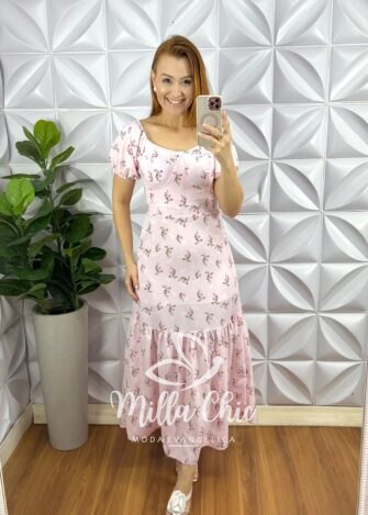 Vestido Crepe Dunna Longo Com Bojo Talyta - Rosa - Milla Chic