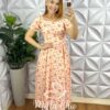 Vestido Crepe Seda Super Mídi Com Bojo Mariana - Creme Com Rosa - Milla Chic