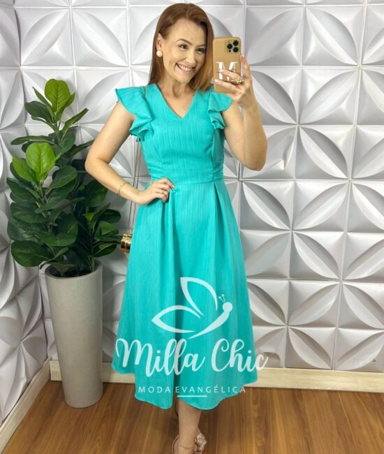 Vestido Crepe Dunnas Alto Relevo Midi Isabel - Verde - Milla Chic