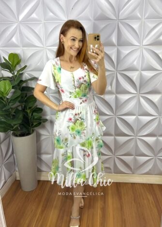 Vestido Crepinho Corpo De Lastex Mídi Mila - Verde - Milla Chic