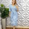 Vestido Envelope Viscolinho Faixa Cinto  Estampado Melissa - Azul - Milla Chic