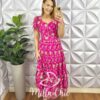 Vestido Leise 3D Manga Princesa Com Botões De Perola Longo Três Marias Heloísa - Pink - Milla Chic