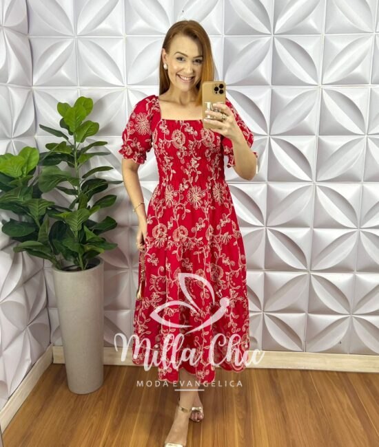 Vestido Leise Borboleta Corpo De Lastex Mídi Três Marias Bicolor Bruna - Vermelho - Milla Chic