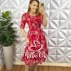 Milla Chic - millachic com br vestido leise bordado manga 34 midi evase com babado na barra liz vermelho Vestido Leise Bordado 3D Manga 3/4 Mídi Evase Com Babado Na Barra Liza - Vermelho - Milla Chic