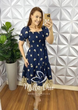 Vestido Leise Corpo De Lastex Mídi Bicolor Bruna - Azul - Milla Chic