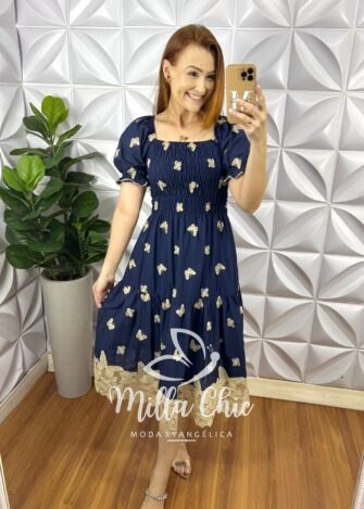 Vestido Leise Corpo De Lastex Mídi Bicolor Bruna - Azul - Milla Chic
