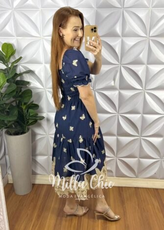 Vestido Leise Corpo De Lastex Mídi Bicolor Bruna - Azul - Milla Chic