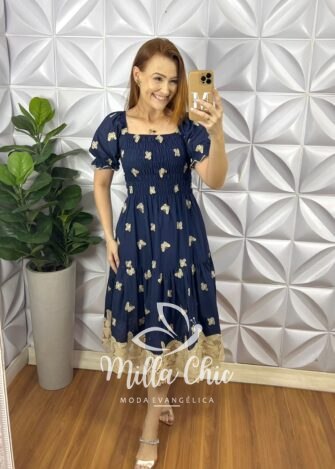 Vestido Leise Corpo De Lastex Mídi Bicolor Bruna - Azul - Milla Chic