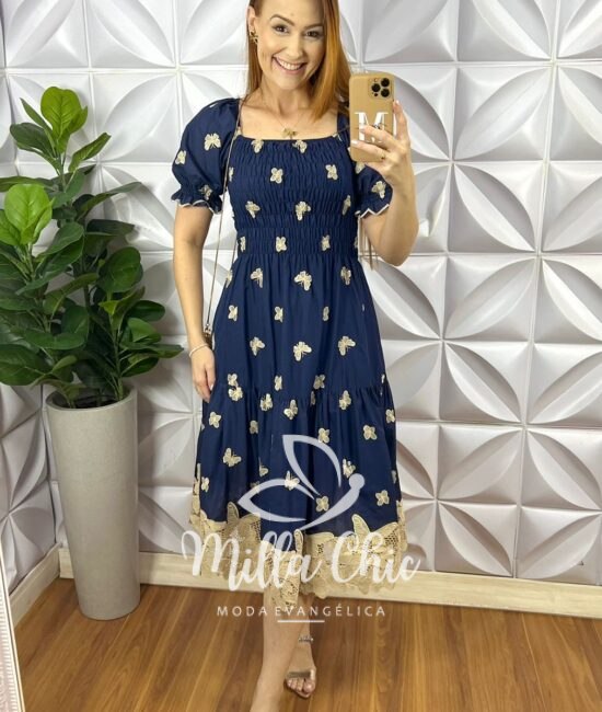 Vestido Leise Corpo De Lastex Mídi Bicolor Bruna - Azul - Milla Chic