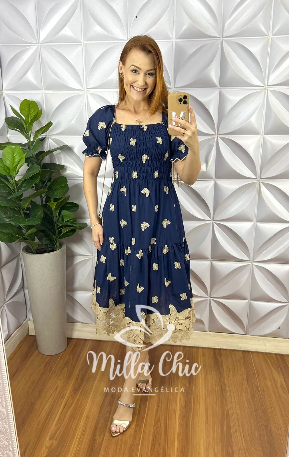 Vestido Leise Corpo De Lastex Mídi Bicolor Bruna - Azul - Milla Chic