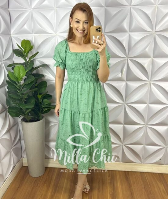 Vestido Leise Corpo De Lastex Mídi Bruna - Verde - Milla Chic