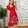 Vestido Leise Mídi Evase Barrado Guipper Bicolor Cleusa - Vermelho - Milla Chic