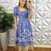 Milla Chic - millachic com br vestido leise midi tres marias com drapeados no busto bicolos estela azul 3 Vestido Leise Mídi Evase Barrado Guipper Bicolor Cleusa - Azul - Milla Chic