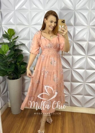 Vestido Leise Mídi Três Marias Com Drapeados No Busto Estela - Vermelho - Milla Chic