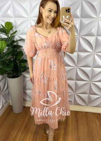 Vestido Leise Mídi Três Marias Com Drapeados No Busto Estela - Vermelho - Milla Chic