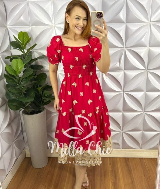 Vestido Leise Corpo De Lastex Mídi Bicolor Bruna - Vermelho - Milla Chic