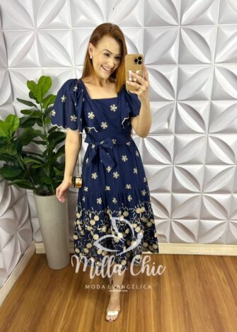 Vestido Lesie 3D Manga Raglan Com Lastex Nas Costas Super Midi Três Marias Samara - Azul - Milla Chic