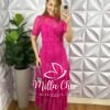 Vestido Renda Chantilly Gola Alta Com Babados Louise - Pink - Milla Chic