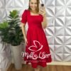 Vestido Tricoline Mídi Com Entremeio De Guippir Ana Beatriz - Vermelho - Milla Chic