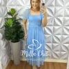 Vestido Tule Bolinha Decote Quadrado Manga Princesa Babadinhos Nas Marias Milene - Baby Blue - Milla Chic