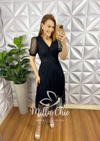 Milla Chic - millachic com br vestido tule bolinha decote v manga princesa pala na cintura midi tres marias sandra preto Vestido Tule Bolinha Decote V Manga Princesa Pala Na Cintura Mídi Três Marias Sandra - Preto - Milla Chic