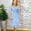 Vestido Tule Decote Quadrado Manga 3/4 Pala Na Cintura Mídi Com Babado Na Barra Anastácia - Azul (Floral) - Milla Chic