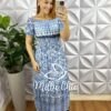 Vestido Tule Elastico No Decote Lastex Na Cintura Longo Três Marias Grécia - Azul (Estampado) - Milla Chic