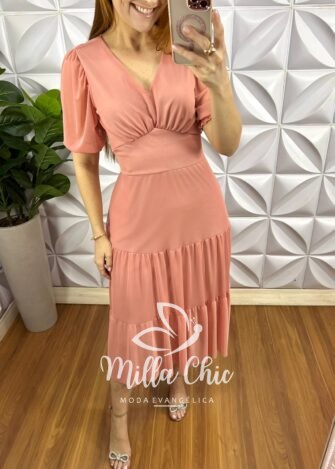 Milla Chic - millachic com br vestido tule midi tres marias manga princesa sandra rose 2 Vestido Tule Decote V Pala Na Cintura Três Marias Manga Princesa Sandra - Rose - Milla Chic
