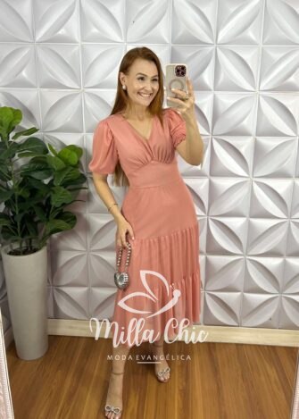 Milla Chic - millachic com br vestido tule midi tres marias manga princesa sandra rose 4 Vestido Tule Decote V Pala Na Cintura Três Marias Manga Princesa Sandra - Rose - Milla Chic