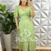 Vestido Viscolinho Mídi Estampado Manga 3/4 Cecilia - Verde - Milla Chic